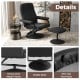 Black swivel lounge chair recliner with ottoman, featuring eco-friendly leather and a heavy-duty metal frame.